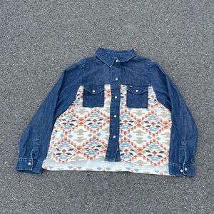 Wrangler Womens L Shirt Jacket Rodeo Pearl Snap Southwestern Denim  Cowgirl Up